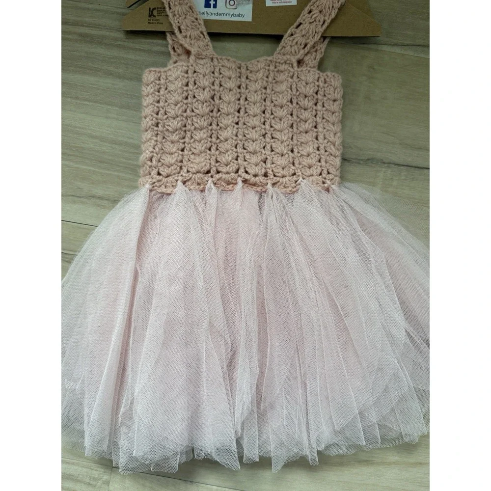 Elly & Emmy My First Dress Up 0-6 Months Baby Photoshoot Pink Knit Tulle Flower